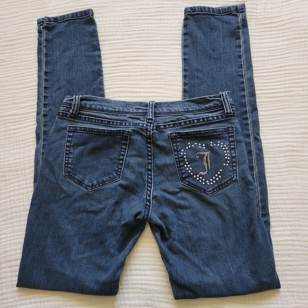 Y2K Juicy Couture Womens 30 Low Rise Skinny Jeans Medium Wash Rhinestone McBling